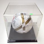 SIGNED FOOTBALL IN A PERSPEX CASE (UNKNOWN TEAM)