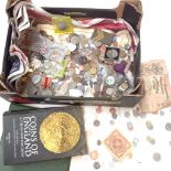 BOX OF FOREIGN COINS AND COIN BOOK