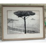 F Salvatelli, Mediterranean scene, pen and ink, signed and dated 1958, glazed and framed 66cm x
