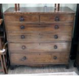 A 19th Century mahogany chest of drwaers with bun handles and bracket feet, width 119cm, depth