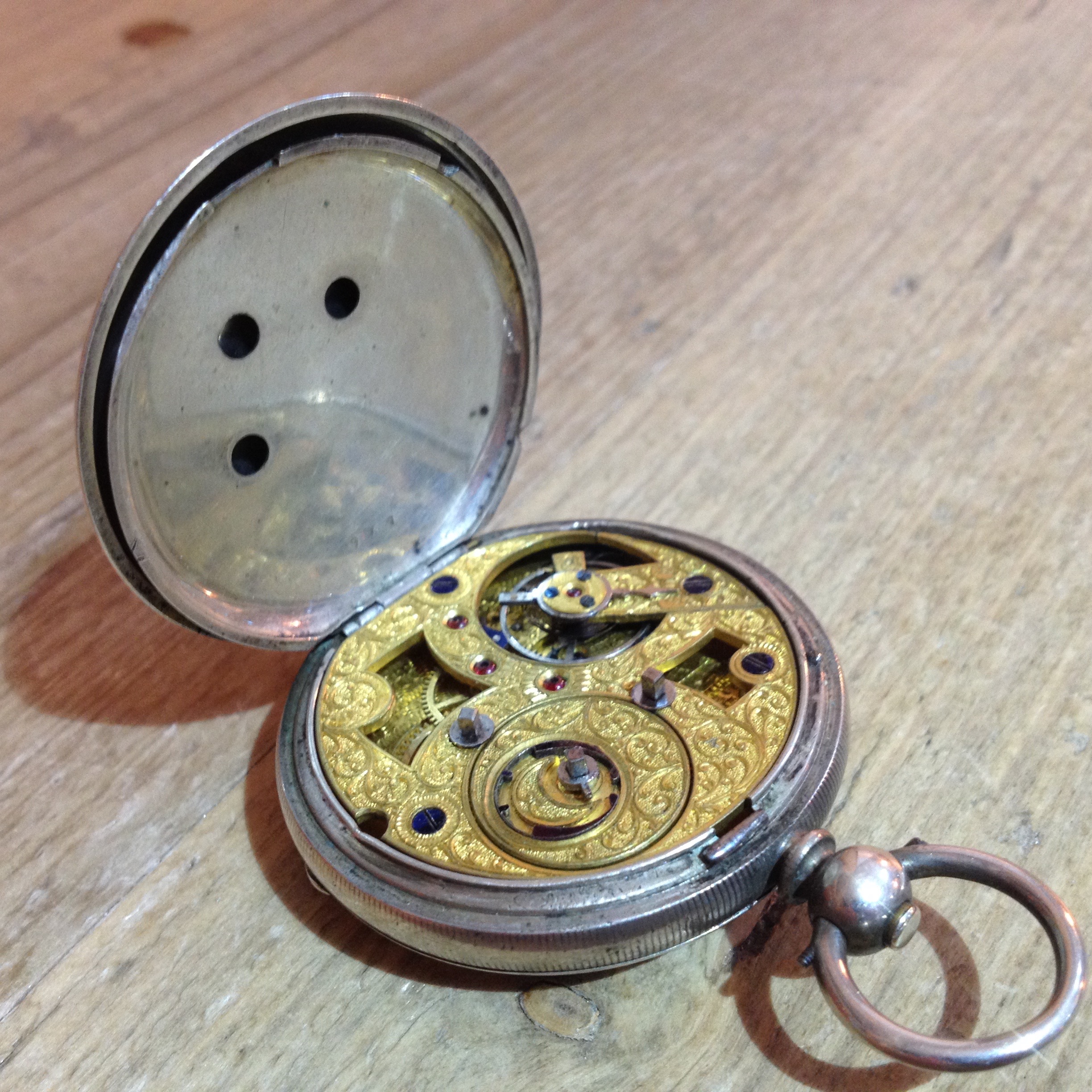 A Chinese Duplex pocket watch, white metal case, centre seconds dial with dual hour and minute - Image 10 of 19