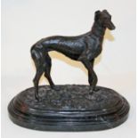 A contemporary bronze dog on marble base after Pierre Jules Mene, bearing signature, length 31cm.