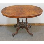 A Victorian figured walnut library table, length 95cm, depth 54cm & height 68cm.