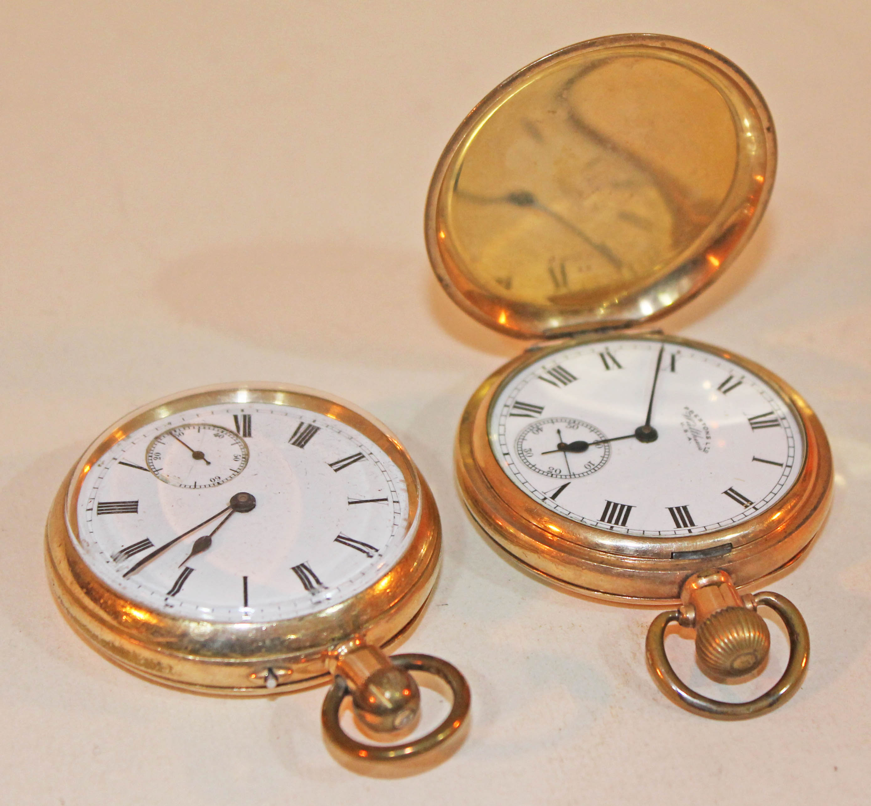 Two gold plated pocket watches.