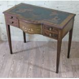 A late Victorian mahogany side table with tooled leather top, central bow front drawer inlaid with
