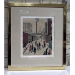 After Laurence Stephen Lowry (1887-1976), street scene near a factory, limited edition print, 20.5cm