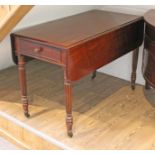 A 19th Century mahogany Pembroke table with reeded legs and brass castors, length 110cm, min.