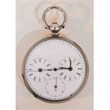 A Chinese Duplex pocket watch, white metal case, centre seconds dial with dual hour and minute