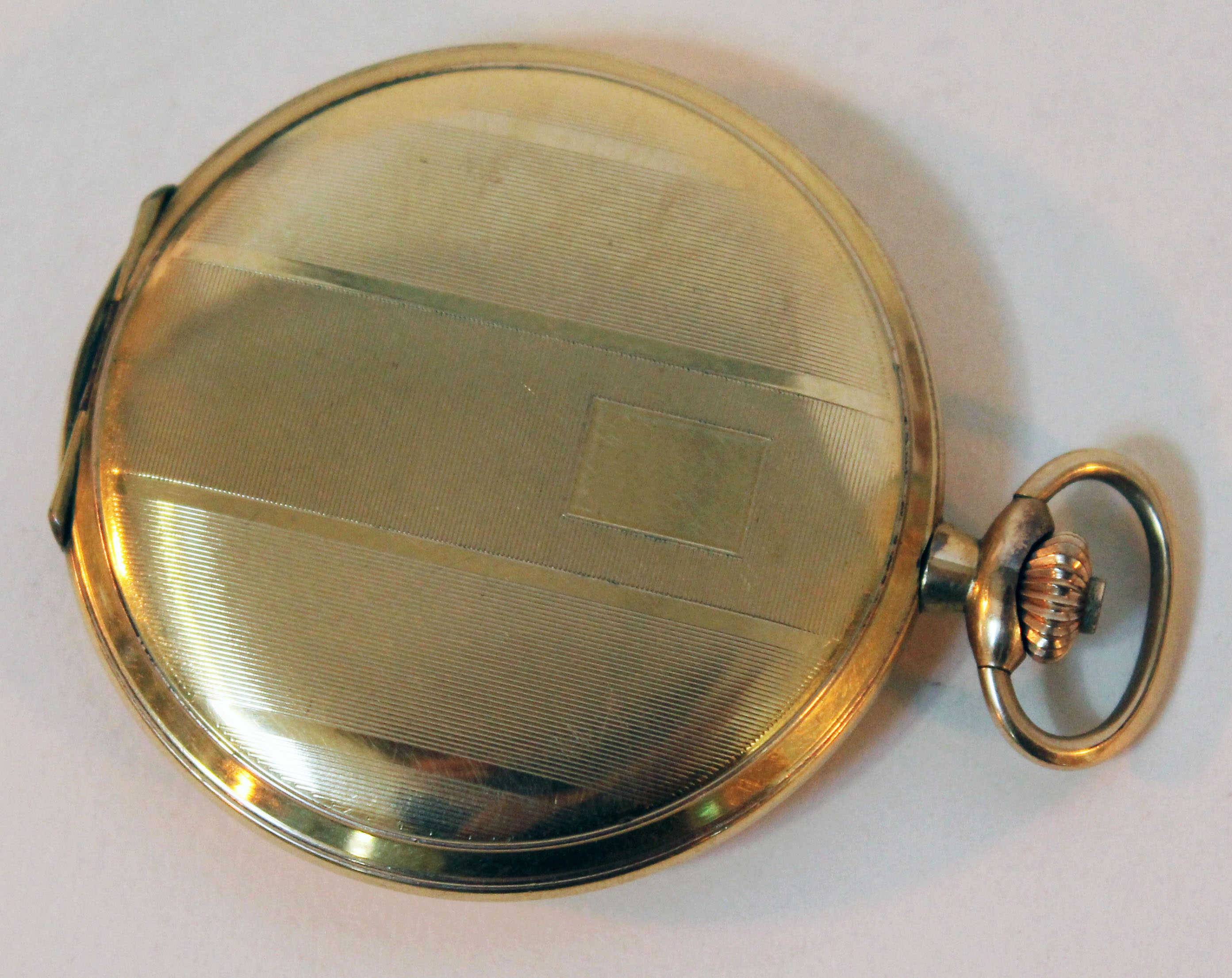 A gold plated pocket watch, diam. 5.2cm.