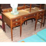 An Edwardian inlaid mahogany and tooled leather top writing desk, width 137cm, depth 60cm & height