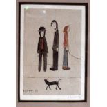 After Laurence Stephen Lowry (1887-1976), "Three Men and a Cat", limited edition print, 16.5cm x