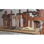 A group of 17 crucifixes, various materials including boxwood, spelter, one resin etc.