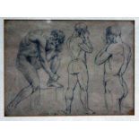 Male nude studies, pair, pencil drawings, indistinctly signed and bearing date '1839', glazed and