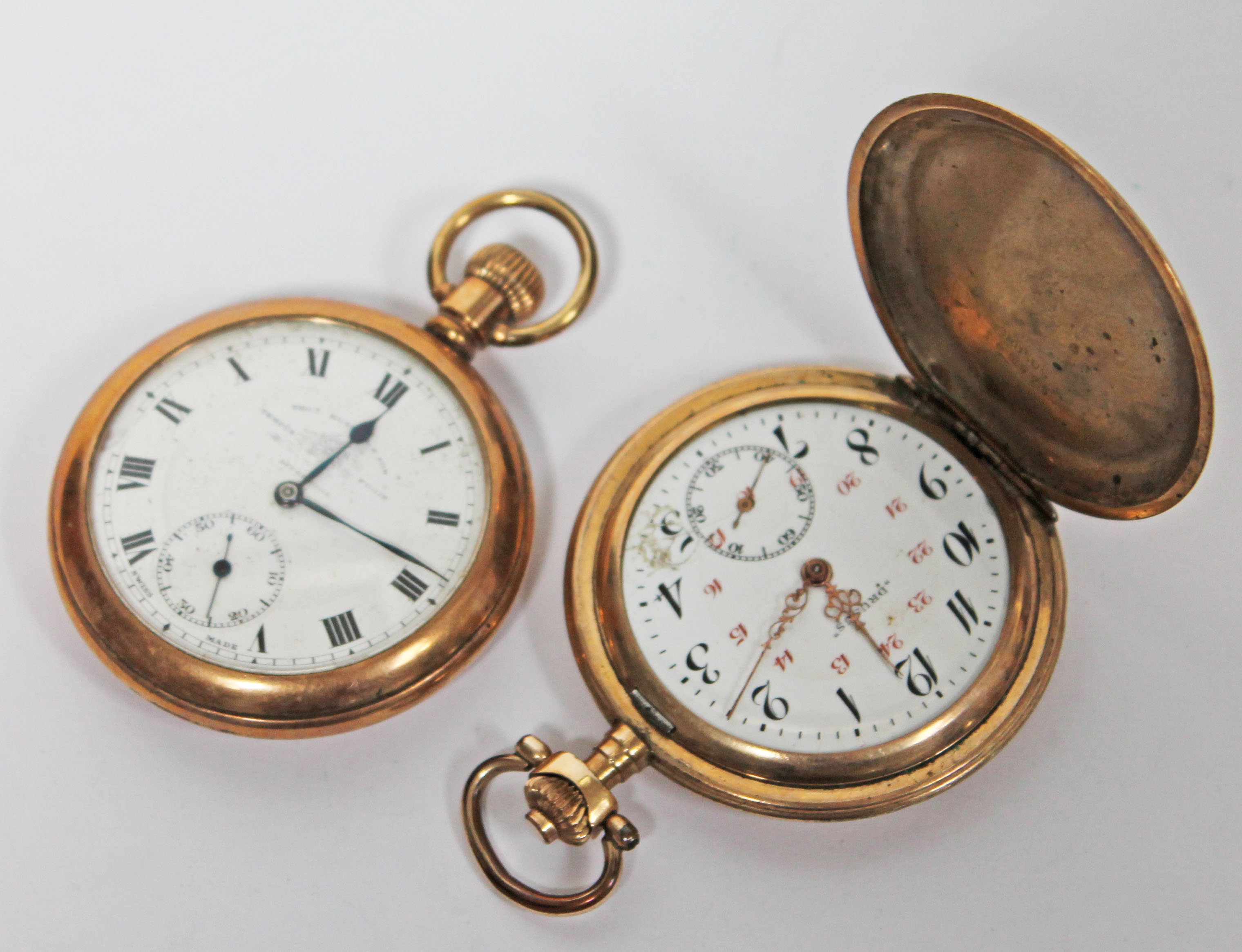 Two gold plated pocket watches.