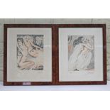 After Arthur Greuell (Belgian 1891-1966), Art Deco erotic female nudes, pair, coloured engraving,