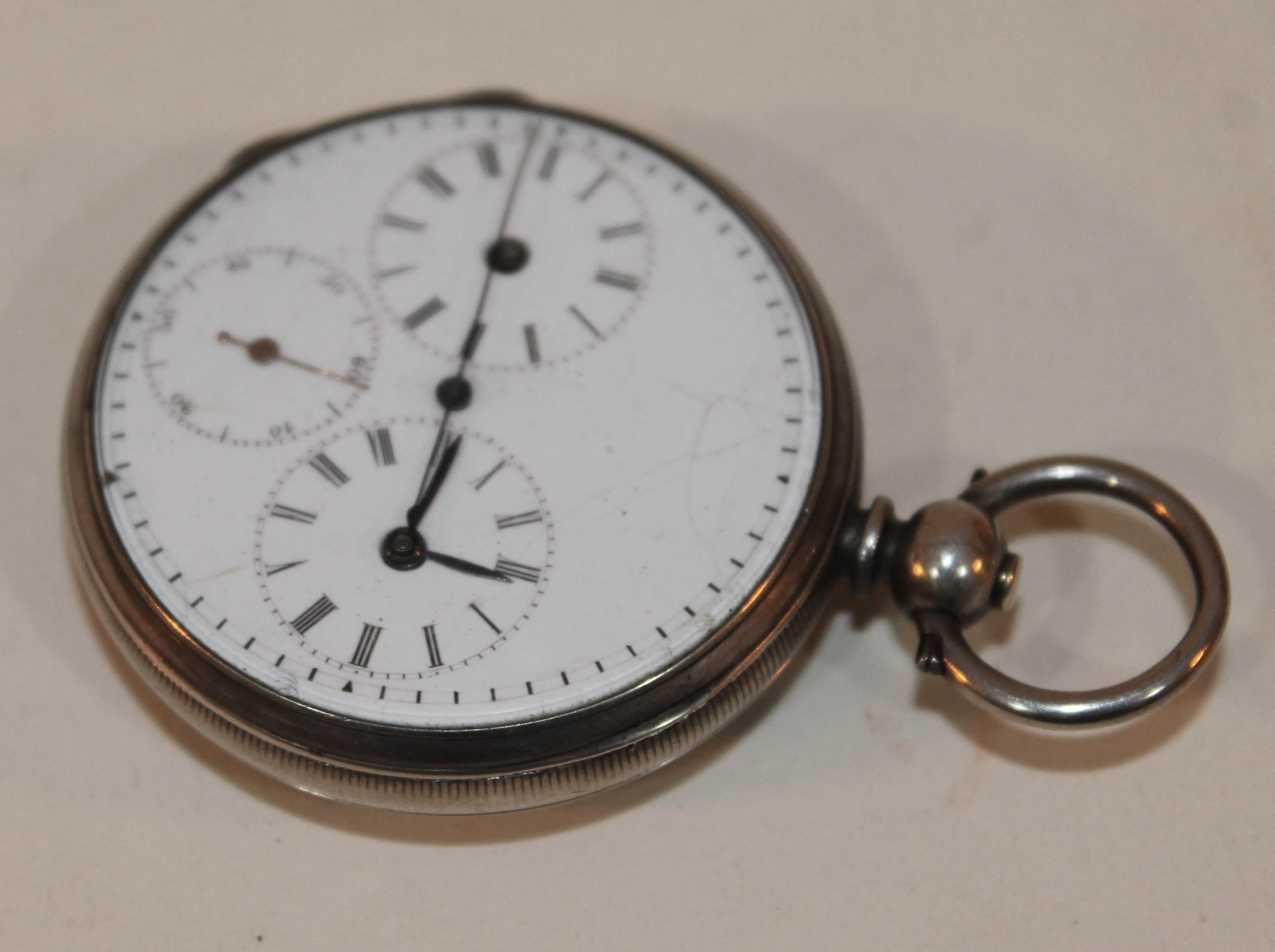 A Chinese Duplex pocket watch, white metal case, centre seconds dial with dual hour and minute - Image 3 of 19