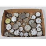 A box of approx. 36 hallmarked silver and white metal pocket watches and cases- as found.