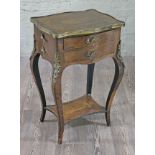 A French 19th Century gilt metal mounted and parquetry walnut venered bedside table with two drawers