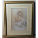 Peter Worswick, semi nude girl on chair, pastel, 22cm x 32cm, signed, glazed and framed.