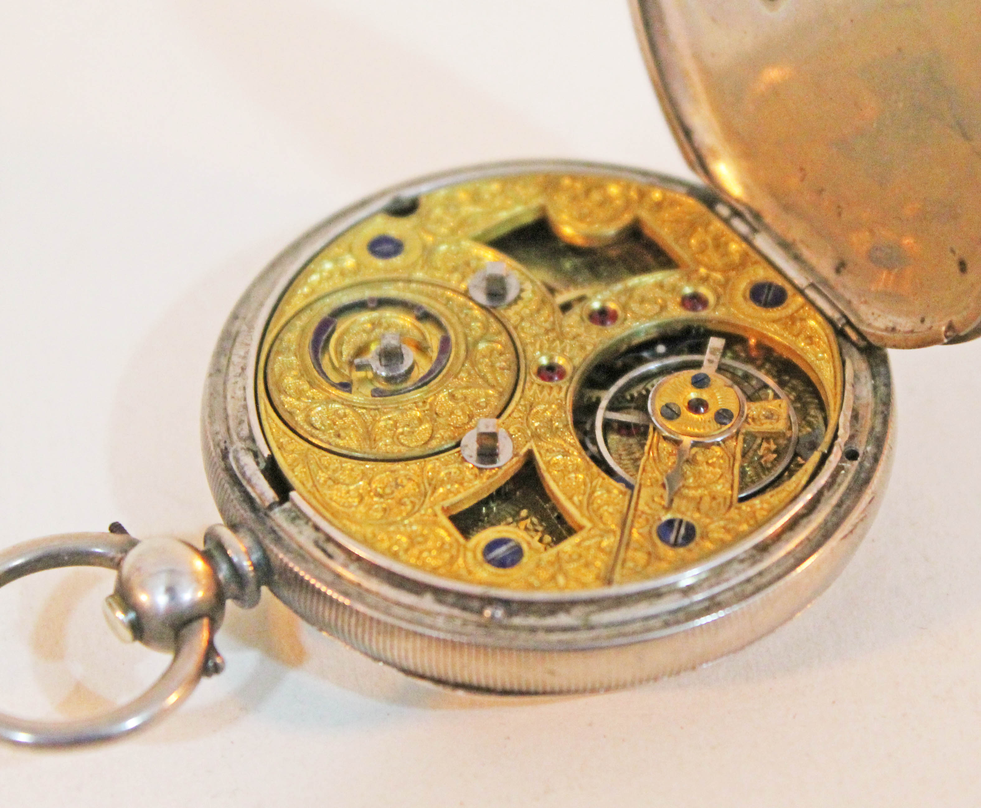 A Chinese Duplex pocket watch, white metal case, centre seconds dial with dual hour and minute - Image 5 of 19