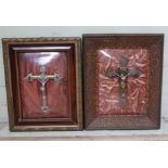 Two domed glass framed crucifixes, approx. 30cm x 38cm each.