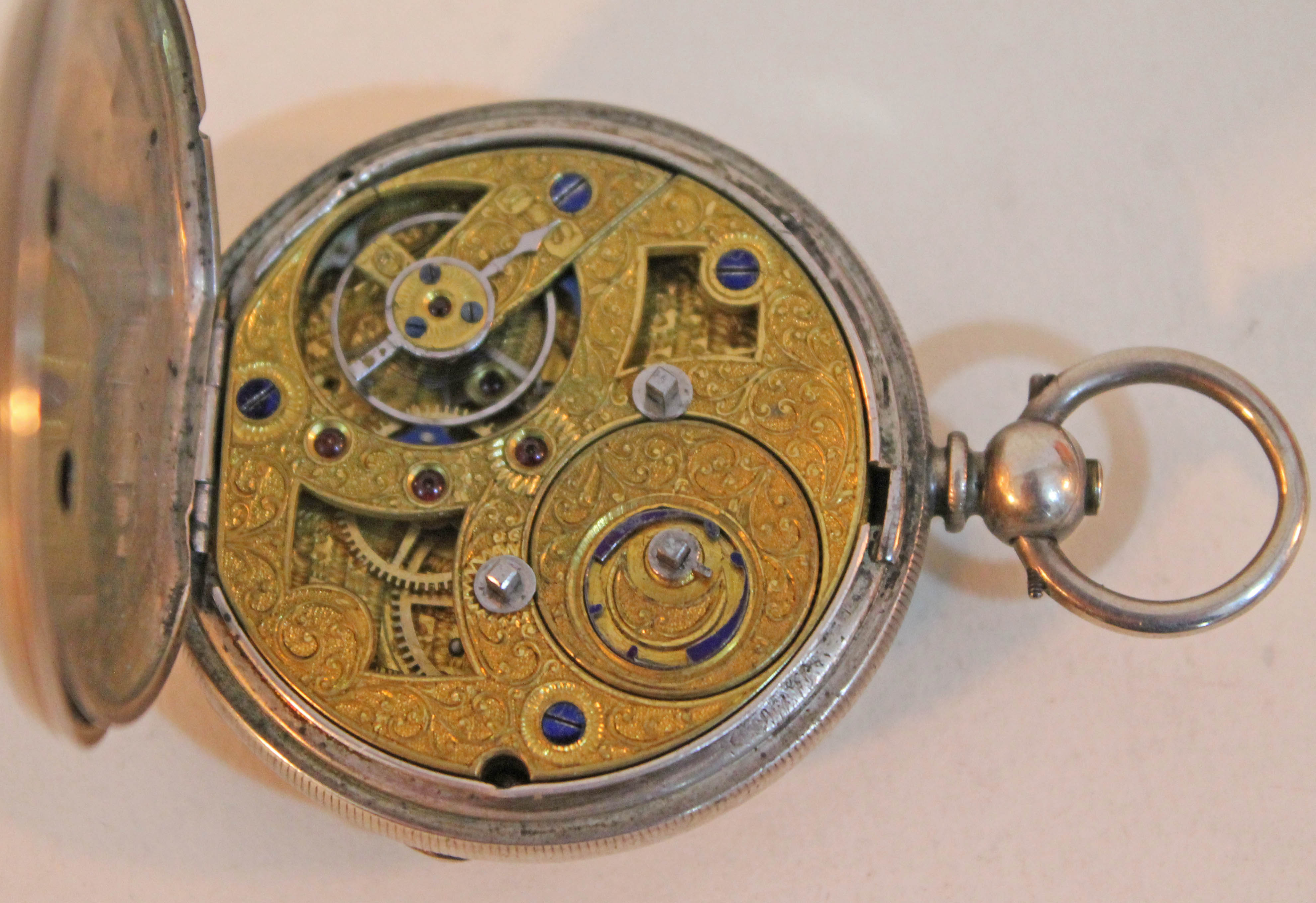 A Chinese Duplex pocket watch, white metal case, centre seconds dial with dual hour and minute - Image 7 of 19