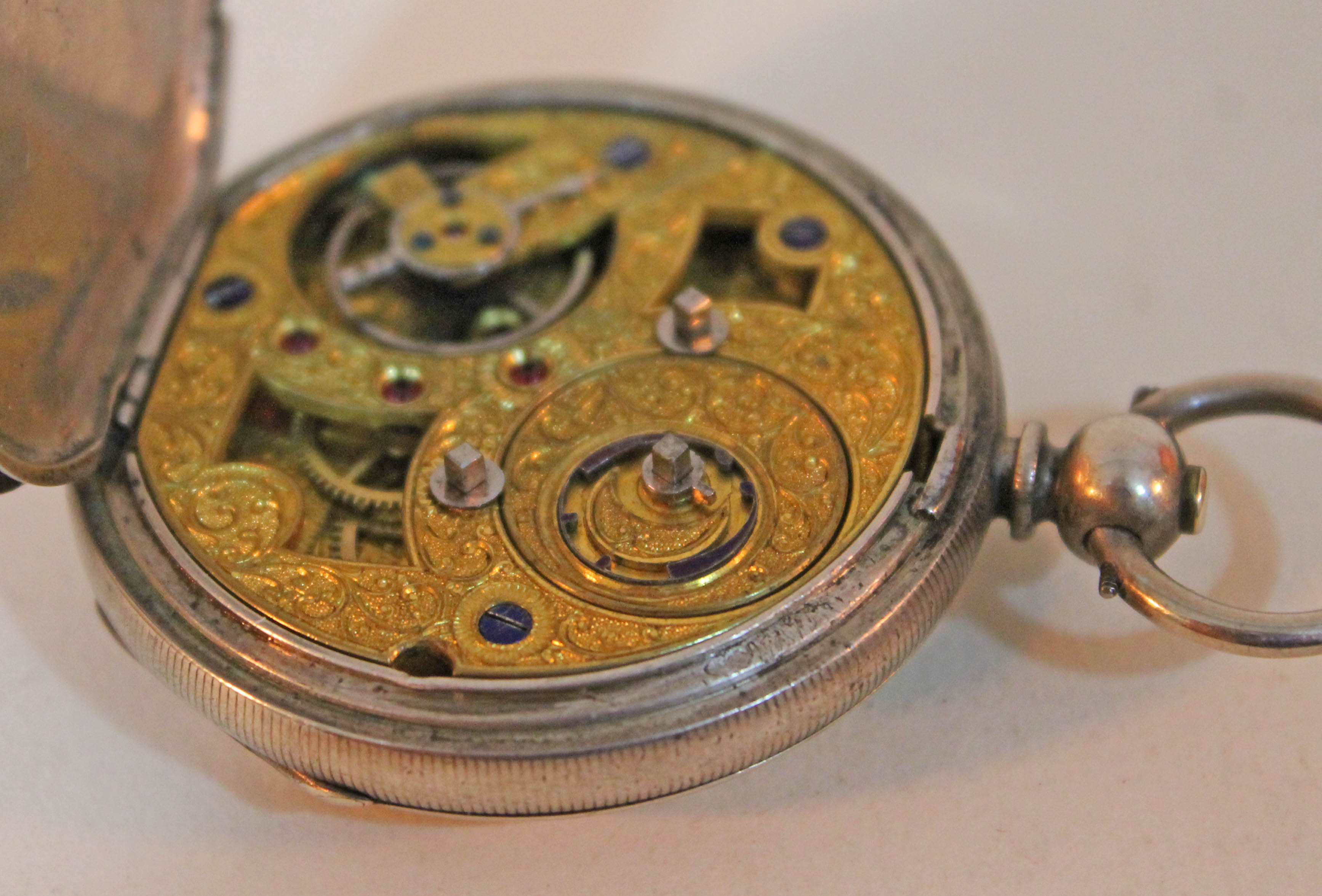 A Chinese Duplex pocket watch, white metal case, centre seconds dial with dual hour and minute - Image 6 of 19