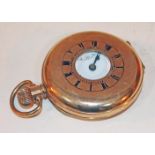 A hallmarked 9ct gold half hunter pocket watch, diam. 5cm, gross wt. 87.7g.