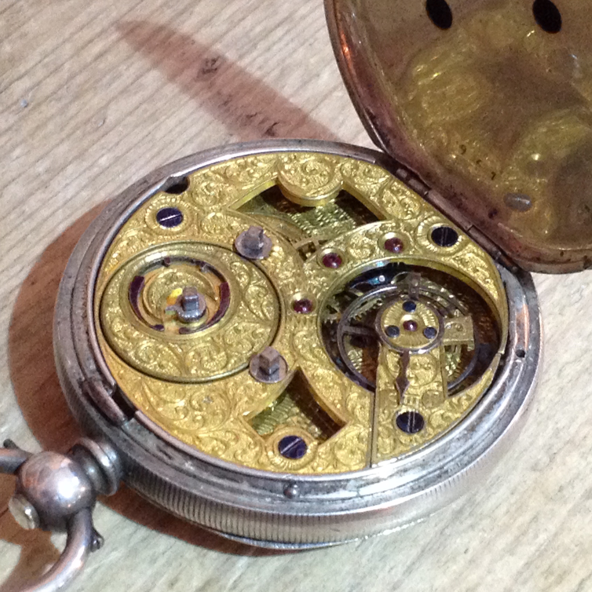 A Chinese Duplex pocket watch, white metal case, centre seconds dial with dual hour and minute - Image 11 of 19
