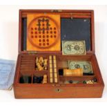 A games compendium circa 1900, various games including backgammon, besique, chess, cribbage,