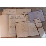 Maritime ephemera comprising three log books, one accounts book and a note pad