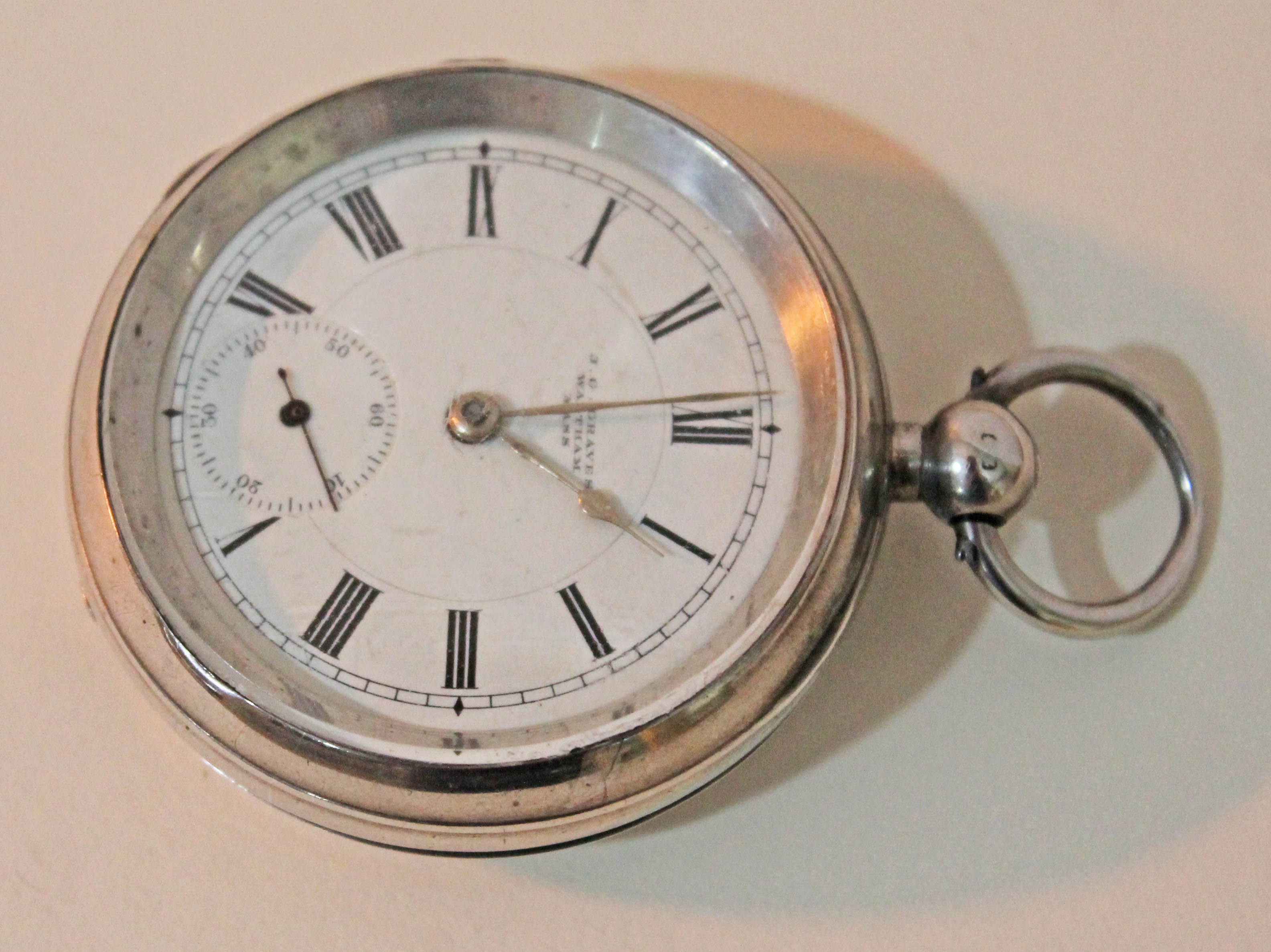 A hallmarked silver pocket watch, diam. 5.6cm.