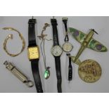 A mixed lot comprising a three colour chain marked '375' wt. 2.9g, a Raymond weil wristwatch