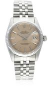 A GENTLEMAN'S STAINLESS STEEL & WHITE GOLD ROLEX OYSTER PERPETUAL DATEJUST BRACELET WATCH CIRCA