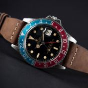 A RARE GENTLEMAN'S STAINLESS STEEL ROLEX OYSTER PERPETUAL GMT MASTER WRIST WATCH CIRCA 1965, REF.