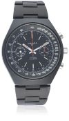 A GENTLEMAN'S PVD COATED PRISMA GT CHRONOGRAPH BRACELET WATCH CIRCA 1970s D: Black dial with