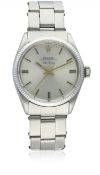 A GENTLEMAN'S STEEL & WHITE GOLD ROLEX OYSTER PERPETUAL AIR KING BRACELET WATCH CIRCA 1972, REF.