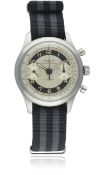 A GENTLEMAN'S STAINLESS STEEL INVICTA WATERPROOF CHRONOGRAPH WRIST WATCH CIRCA 1950 D: Two tone dial