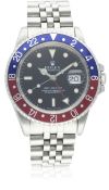 A GENTLEMAN'S STAINLESS STEEL ROLEX OYSTER PERPETUAL DATE GMT MASTER BRACELET WATCH CIRCA 1987, REF.