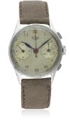 A GENTLEMAN'S STAINLESS STEEL HEUER CHRONOGRAPH WRIST WATCH CIRCA 1940s D: Silver dial with Arabic