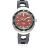 A GENTLEMAN'S STAINLESS STEEL MONDAINE AUTOMATIC DIVERS WRIST WATCH CIRCA 1970 D: Orange dial with