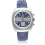 A GENTLEMAN'S STAINLESS STEEL BWC AUTOMATIC CHRONOGRAPH WRIST WATCH CIRCA 1970s D: Blue & silver