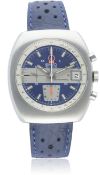 A GENTLEMAN'S STAINLESS STEEL BWC AUTOMATIC CHRONOGRAPH WRIST WATCH CIRCA 1970s D: Blue & silver