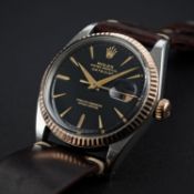 A RARE GENTLEMAN'S STAINLESS STEEL & ROSE GOLD ROLEX OYSTER PERPETUAL DATEJUST WRIST WATCH CIRCA