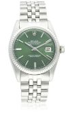 A GENTLEMAN'S STAINLESS STEEL & WHITE GOLD ROLEX OYSTER PERPETUAL DATEJUST BRACELET WATCH CIRCA