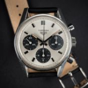 AN EXTREMELY RARE GENTLEMAN'S STAINLESS STEEL HEUER CARRERA CHRONOGRAPH WRIST WATCH CIRCA 1960s,