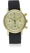 A RARE GENTLEMAN'S LARGE SIZE 18K SOLID GOLD ZENITH CHRONOGRAPH WRIST WATCH CIRCA 1960s D: Silver