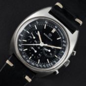 A RARE GENTLEMAN'S STAINLESS STEEL RODANIA CHRONOGRAPH WRIST WATCH CIRCA 1970 D: Black dial with