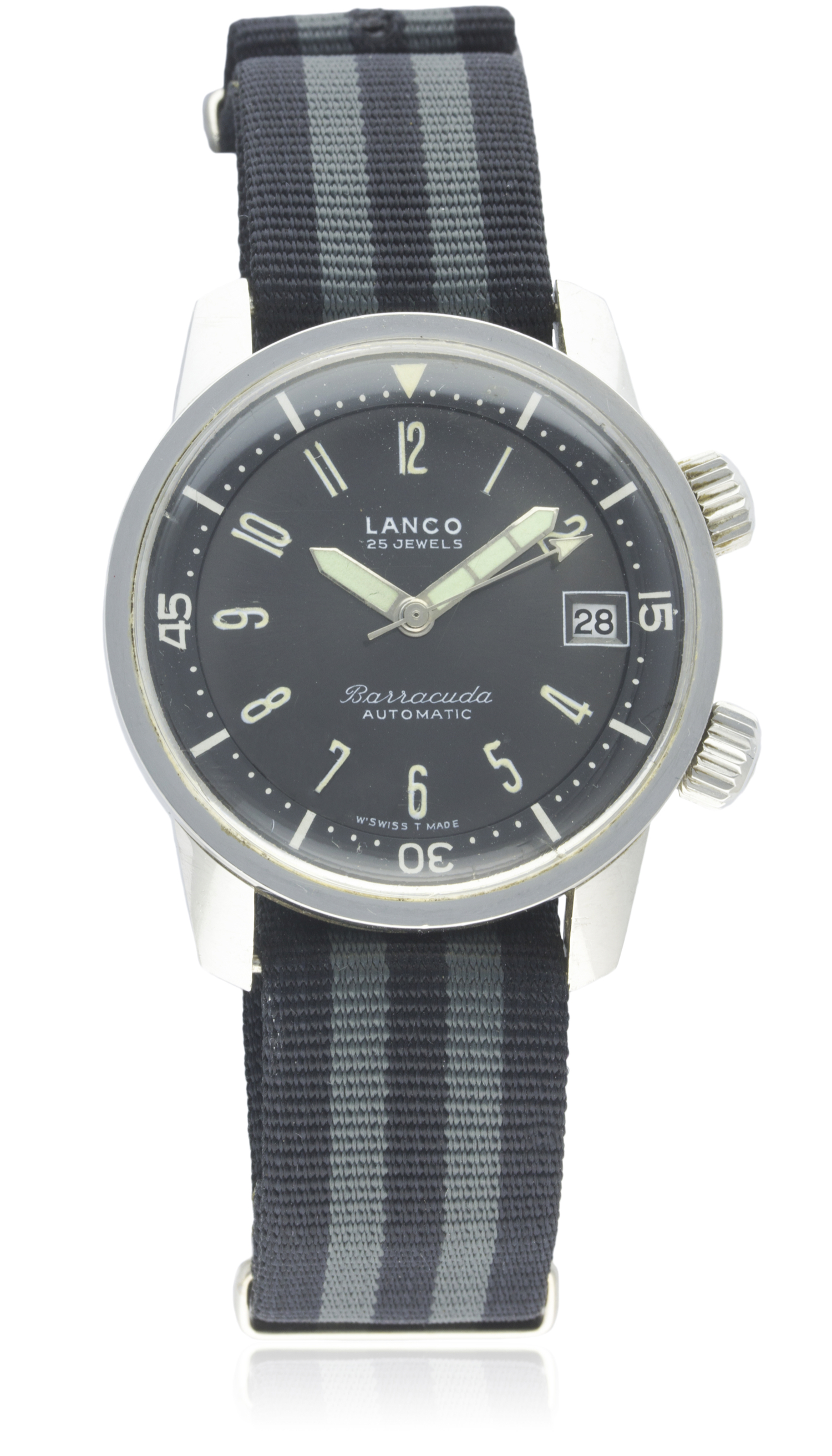 A GENTLEMAN'S STAINLESS STEEL LANCO BARRACUDA SUPER COMPRESSOR DIVERS WRIST WATCH CIRCA 1968, REF.