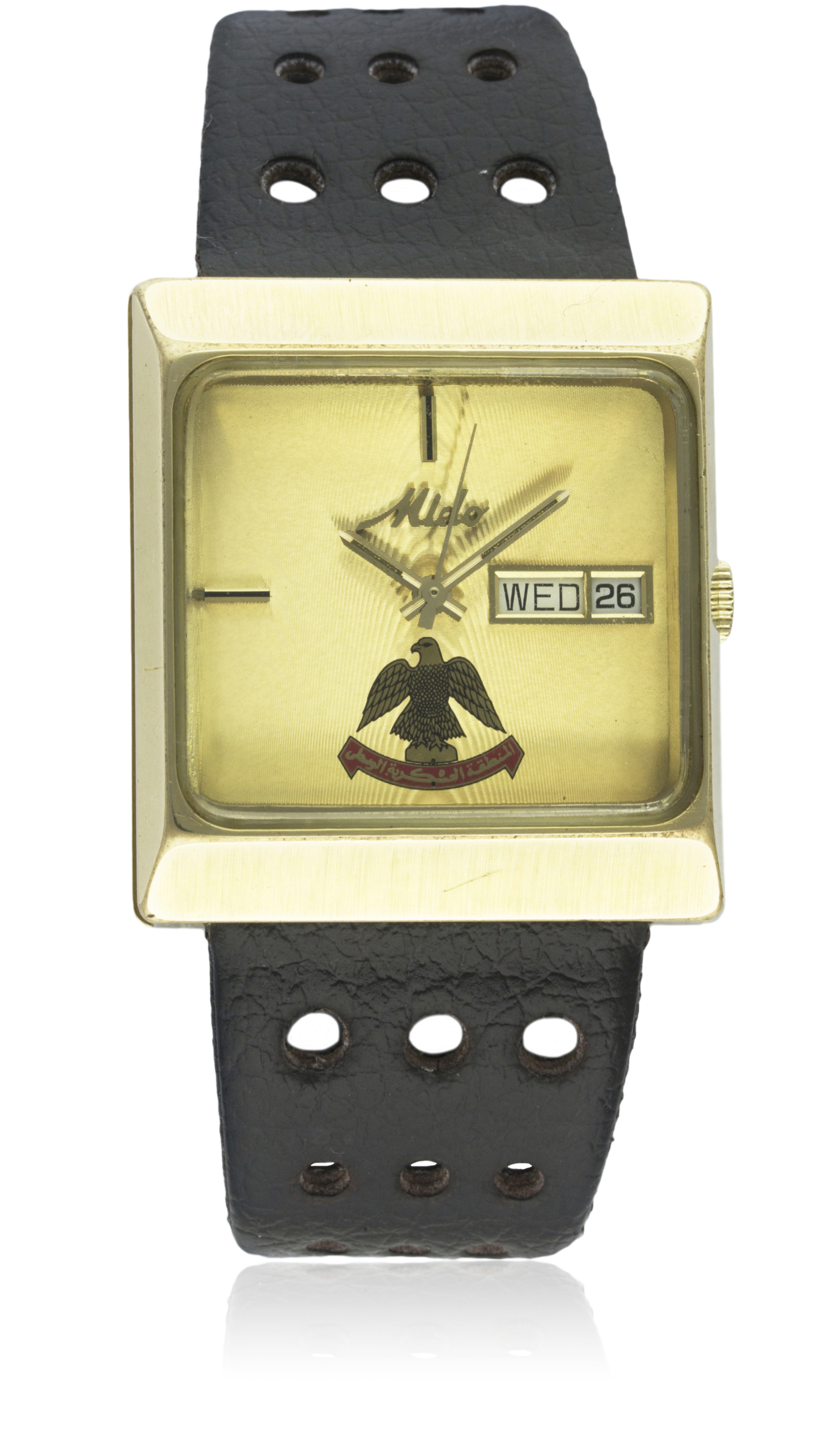 A GENTLEMAN'S GOLD PLATED MIDO AUTOMATIC WRIST WATCH CIRCA 1980s, COMMISSIONED BY THE UAE CENTRAL